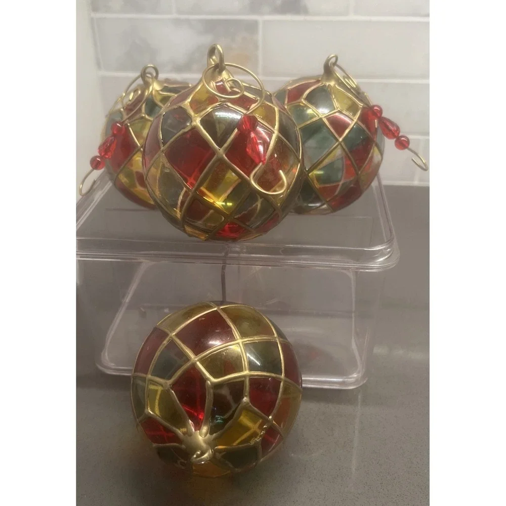 Faux Stained Glass (plastic) Christmas Ornaments Some Small Defects  Set Of 4